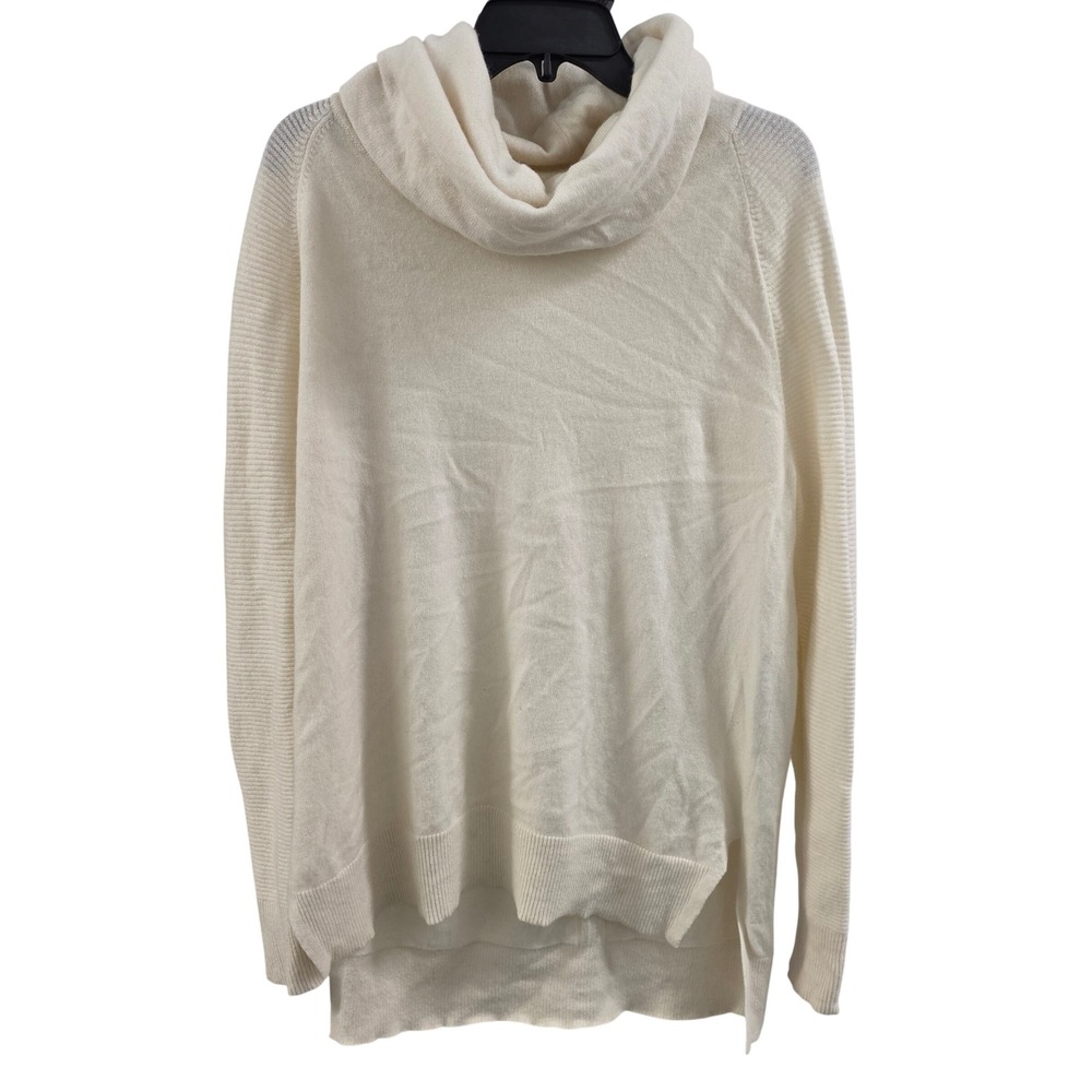 Athleta 100% Cashmere Cowl Neck Sweater Cream Ribbed Sleeve Large RN 54023